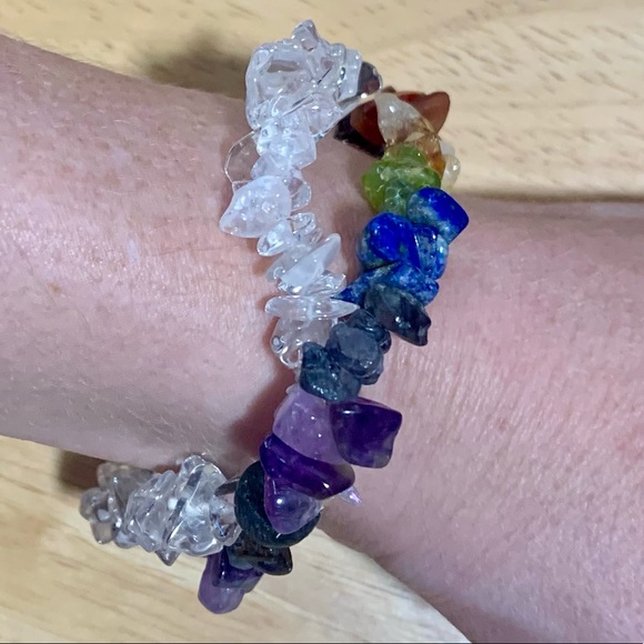 Chakra Crystal Quartz & Lava 2 Row Stretch Bracelet - Picture 4 of 8